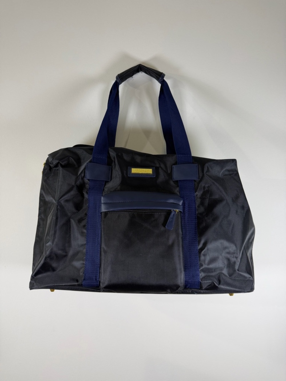 Versace Parfums Men's Black and Navy Travel Duffel Bag with Front Zip Pocket